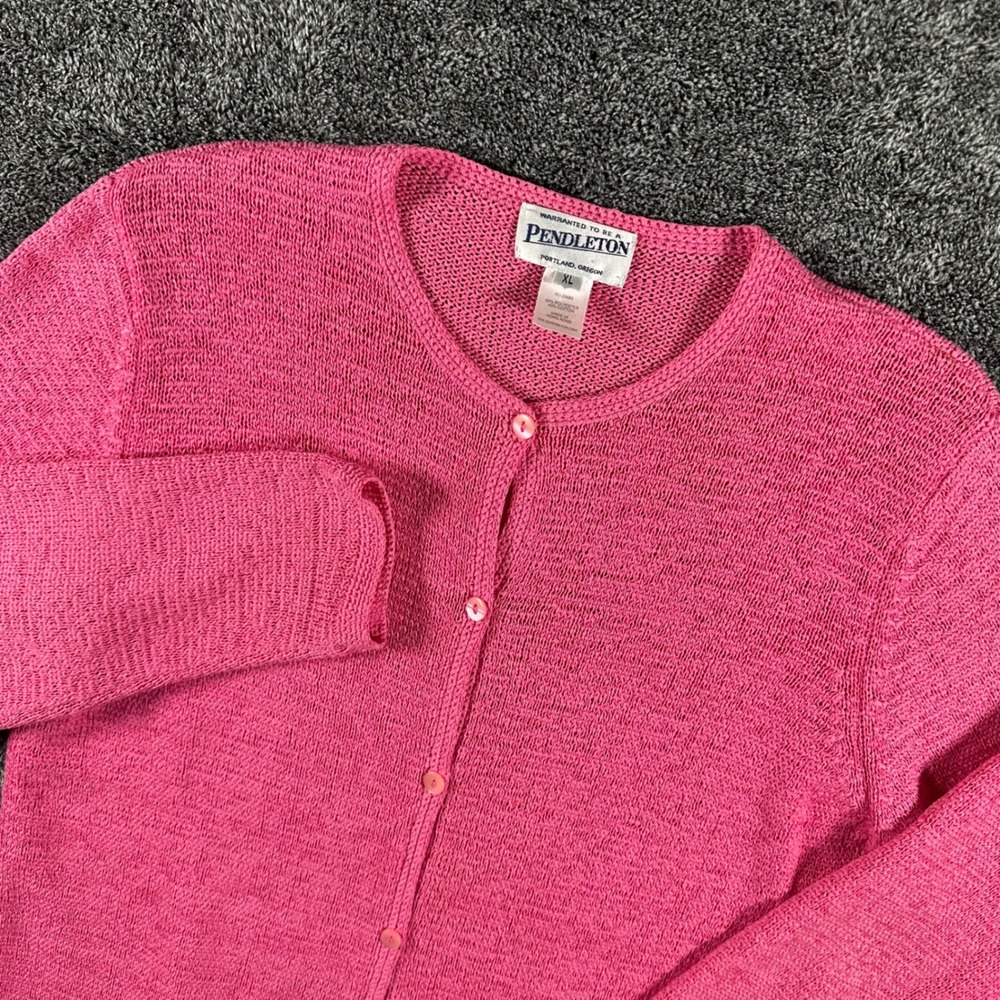 VTG Pendleton Cardigan Womens XL Pink Button Front Textured Knit Sweater